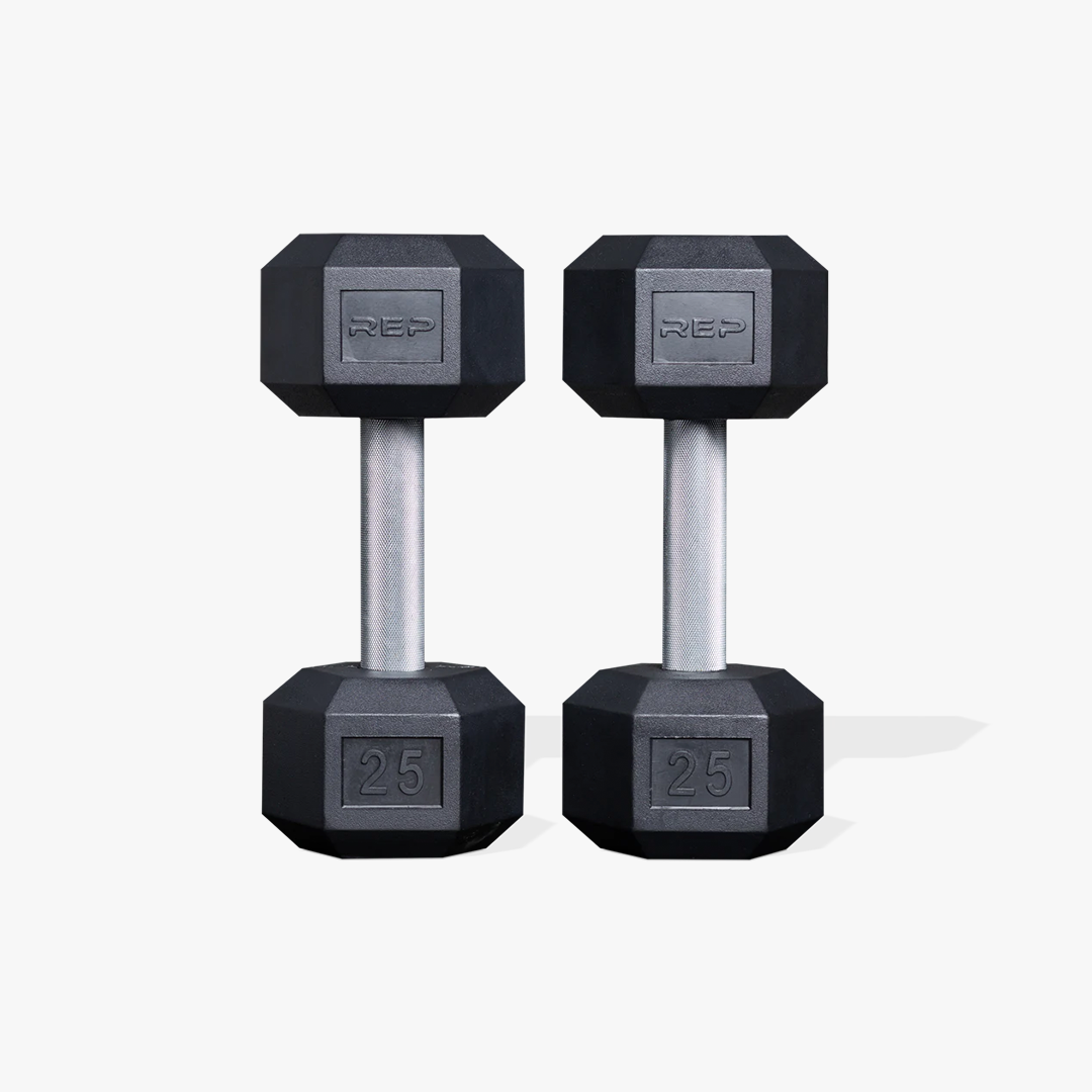 WEB – REP Fitness Rubber Hex Dumbbell Set – 5-50LB, 55-75LB & 80-100LB – Hero Image